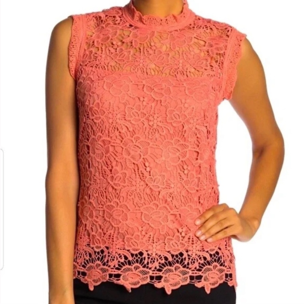 Lace Sleeveless Top Coral MSRP $89 - Picture 2 of 7